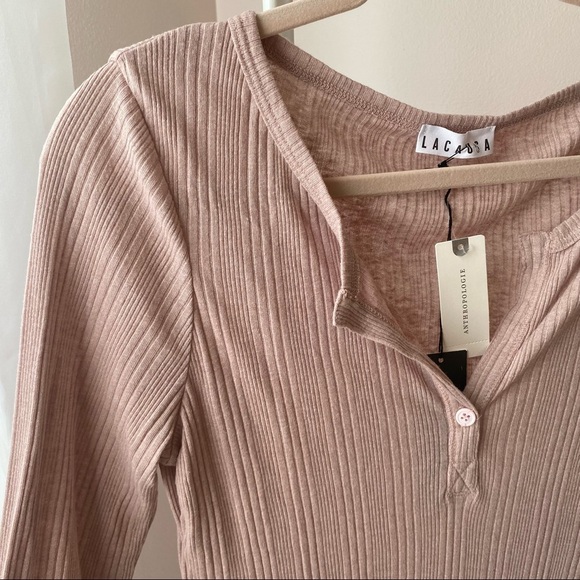 Anthropologie Blush Pink Ribbed Henley Top NWT Size L Boho - Picture 5 of 6